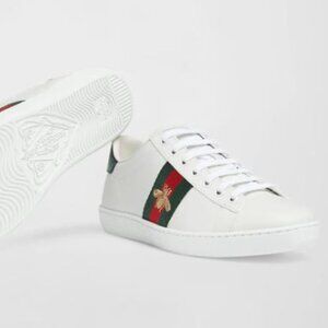Authentic GUCCI Ace Bee Leather White Sneakers Size 39